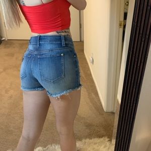 Guess high waist distressed denim shorts